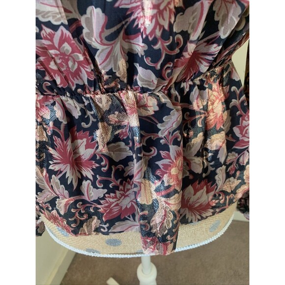 EXPRESS Women Metallic Whimsigoth Top Blouse Faux Wrap Dark Fairy Floral Small - Picture 6 of 13